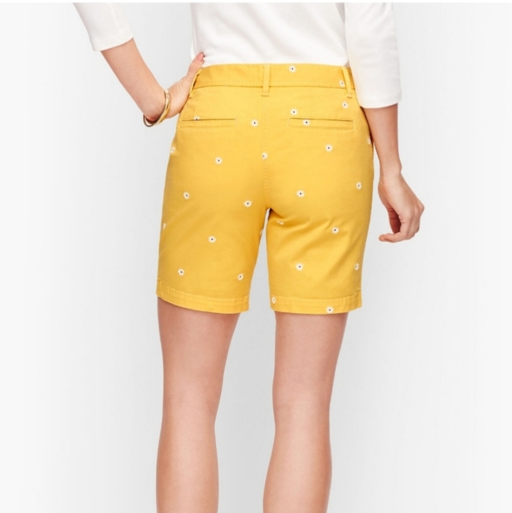 Talbots Relaxed Chino Shorts - 7" inseam - Embroidered Daisies - Yellow - Picture 2 of 10